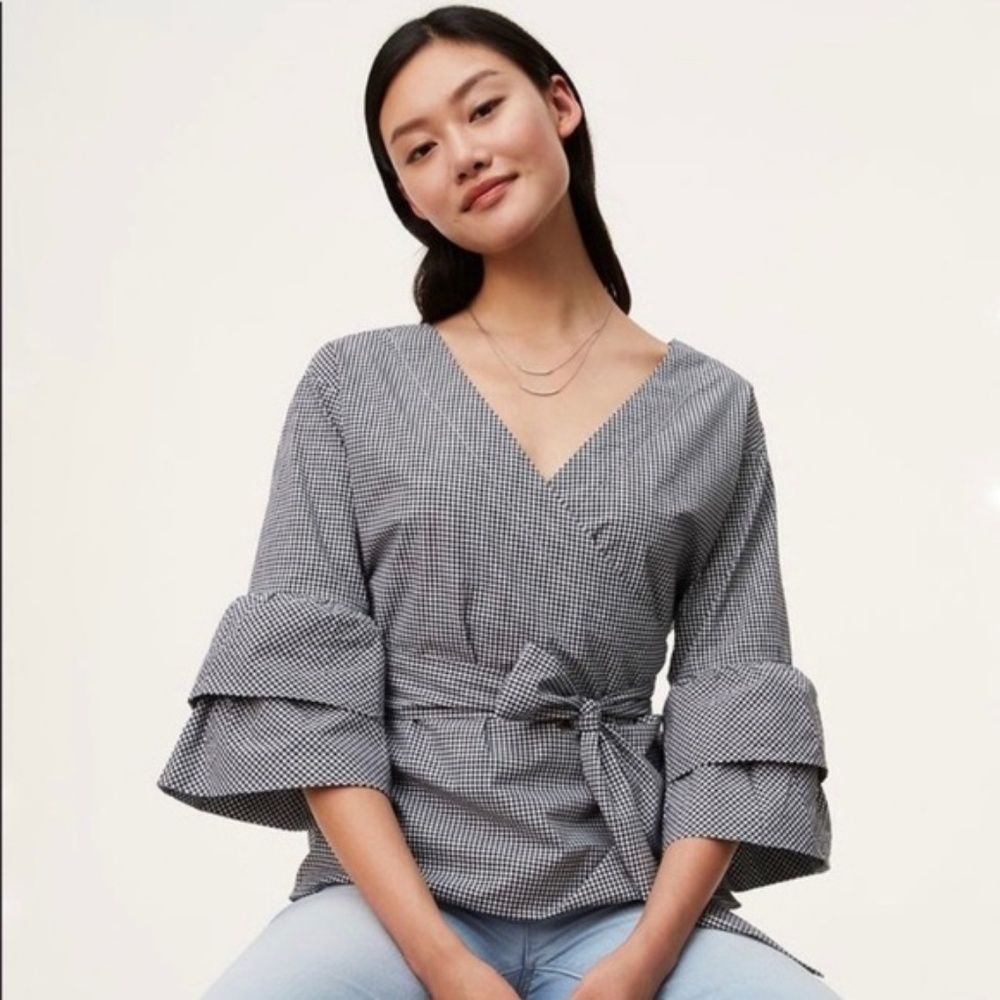 Loft Gingham Wrap Blouse
